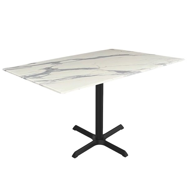 30 Tall OD211 Black Table Base w30x30 foot and 32x48 White Marble Top, IndoorOutdoor